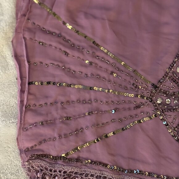 Sue Wong Scarf SILK Dress Shawl Light Purple Lavender Orchid Hand Bead Large 37 - Picture 4 of 15